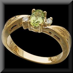 Oval Peridot, Garnet, Citrine, Amethyst or Blue Topaz & Diamond Ring 14K