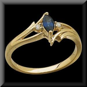 Lovely 14K Genuine Marquise Blue Sapphire and Diamond Ladies Ring