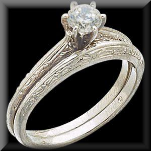 Elegant Antique Reproduction Platinum Solitaire Diamond Bridal Set