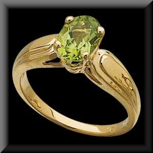 Stunning Genuine Faceted Oval Peridot Ring 14K Yellow Gold