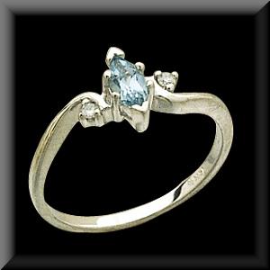 Classic Genuine Aquamarine and Diamond Ring 14K White Gold