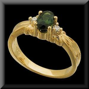 Classic Genuine Green Tourmaline & Diamond Ring 14K