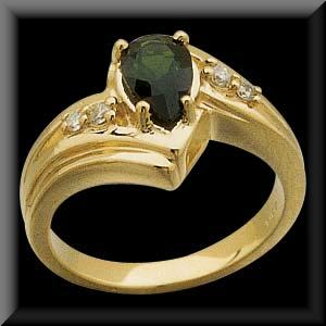 Stunning Genuine Green Pear Shape Tourmaline Ring 14K