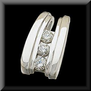 Stunning Three Stone Diamond Pendant or Slide 14K White or Yellow Gold