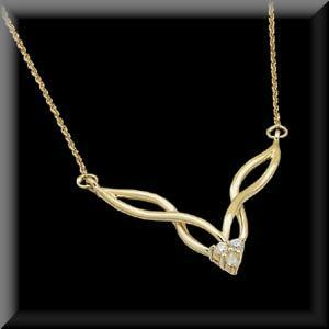 Romantic Three Stone Diamond Split Chain Pendant 14K Yellow Gold