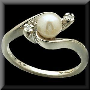 Classic Ladies Pearl and Diamond Ring in 14K White or Yellow Gold