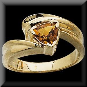 Unique Trillion Cut Genuine Citrine Ring in 14K Yellow Gold