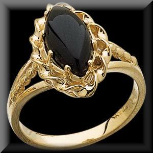 Alluring Genuine Black Onyx Ladies Ring in 14K Yellow Gold