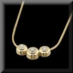 Raymond Jewelers three stone donut bezel set pendant in 14K yellow gold