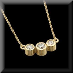 Three Stone Diamond Pendant Bezel Setting 14K Yellow Gold