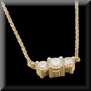 Romantic Three Stone Diamond Pendant Prong Setting 14K White or Yellow