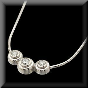 Donut Bezel Set Three Stone Diamond Pendant 14K White or Yellow Gold
