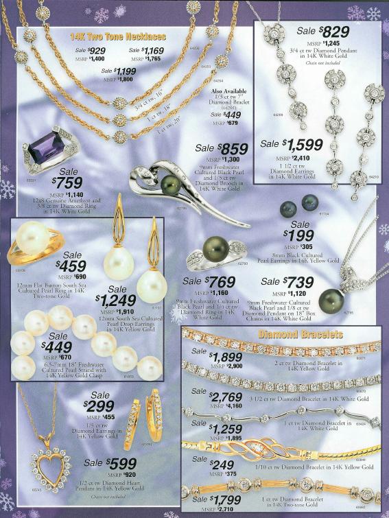 Raymond Jewelers Catalog Page Three-Diamond Bracelets, Black Pearls