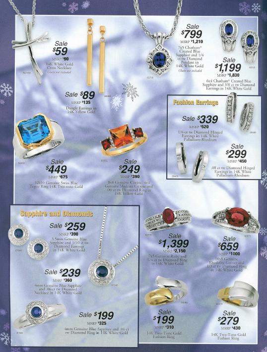 Raymond Jewelers Catalog Page Six-Blue Sapphire Ring, Ruby Ring, Cross
