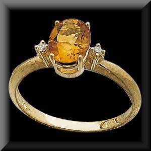 Classic Oval Cut Genuine Citrine and Diamond Ring 14K Gold