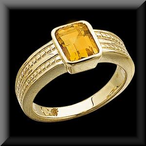 Beautiful Rectangle Shaped Genuine Citrine 14K Ring Emerald Cut