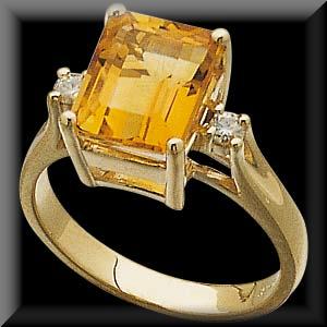 Stunning Emerald Cut Genuine Citrine Ring 14K Gold