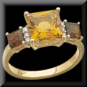 Lovely Square Cut Genuine Citrine and Madeira Ring 14K Gold