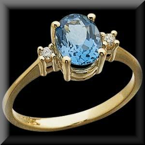 Stunning Oval Swiss Blue Topaz and Diamond Ring 14K Gold