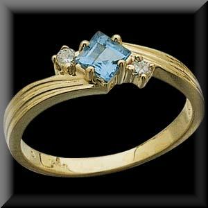 Modern Square Cut Medium Swiss Blue Topaz and Diamond Ladies Ring 14K