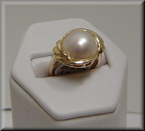 Closeout Genuine Mabe Pearl Ring in 14K Yellow Gold