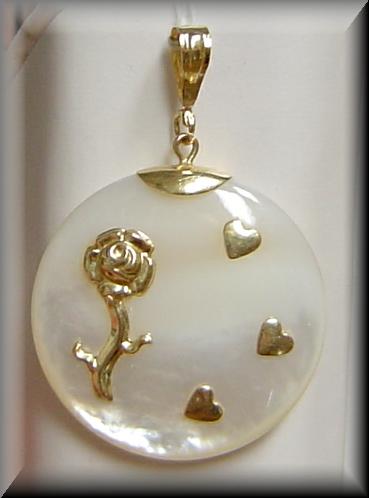 Closeout Mother of Pearl Necklace Pendant Trimed in 14K Gold