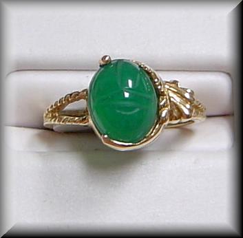 Closeout Green Onyx Scarab Ring 14K Gold