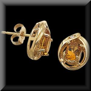 Lovely Oval Gemstone Citrine and Diamond Earrings 14K