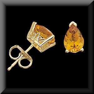 Beautiful Pear Shape Gemstone Citrine Stud Earrings 14K
