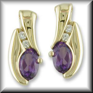 Stunning Faceted Oval Shape Genuine Gemstone and Diamond Earrings 14K