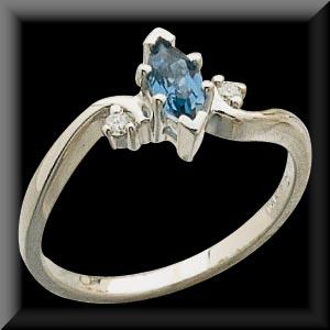 Marquise Cut London Blue Topaz and Diamond Ladies Ring 14K White Gold