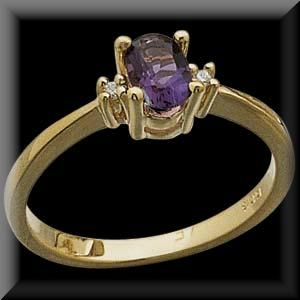 Lovely Petite Oval Amethyst and Diamond Ring 14K Yellow Gold