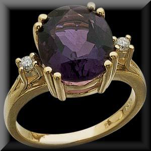Gorgeous Large Oval Amethyst and Diamond Ring 14K Gold