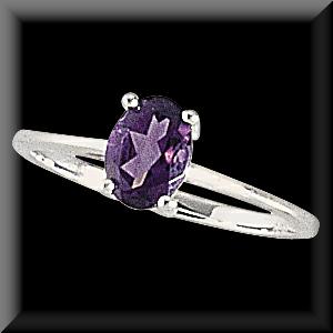Tailored Ladies Oval Amethyst Ring in 14K White Gold