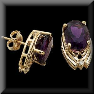 Impressive 14K Large Amethyst & Diamond Pierced Earrings
