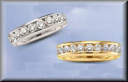 Diamond Channel Wedding or Anniversary Bands Yellow or White 14K Gold