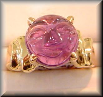 Custom Carved Genuine Amethyst Gemstone Ladies Ring 14K Yellow Gold