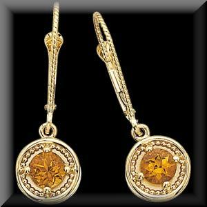 Stunning Lever Back Dangle Round Citrine Earrings 14K