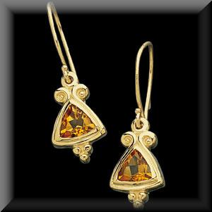 Dangle Triangle or Trillion Citrine Earrings 14K