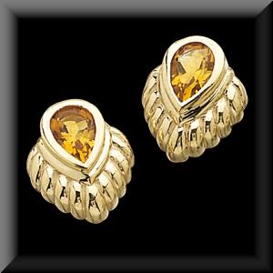 Framed Pear Shape Gemstone Citrine Earrings 14K