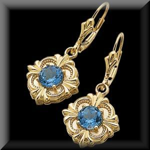 Lever Back Dangle Round Gemstone Swiss Blue Topaz Earrings 14K