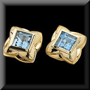 Stunning Square Gemstone Swiss Blue Topaz Stud Earrings 14K