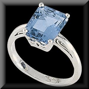 Classic Emerald Cut  Swiss Blue Topaz Ring 14K White Gold December