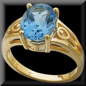 Striking Oval Swiss Blue Topaz Ring 14K Yellow Gold