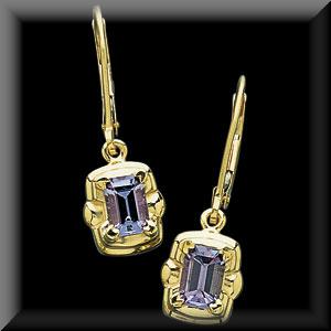 Genuine Emerald Cut Tanzanite Lever Back Dangle Earrings 14K Gold