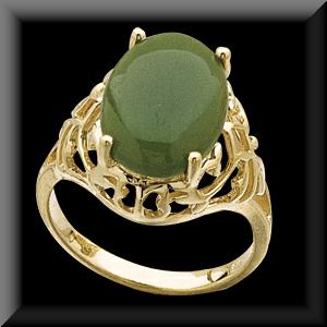 Impressive Ladies Genuine Green Jade Ring 14K Yellow Gold
