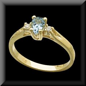 Genuine Diamond and Aquamarine Oval Shape Ring in 14K Yellow Gold