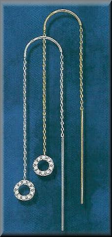 Threader Diamond O Infinity Circle Earrings White Gold Yellow Gold