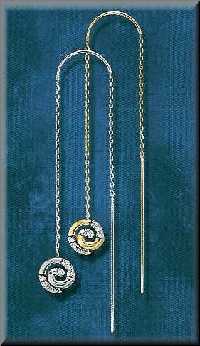 Threader Diamond Cluster Swirl Earrings White Gold Yellow Gold