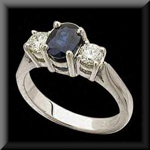 Classic Genuine Blue Sapphire and Diamond Platinum Ring